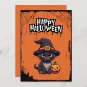 Zwarte Kat Met Pompoen Jack O' Lantern Feestdagenkaart (Voorkant / Achterkant)