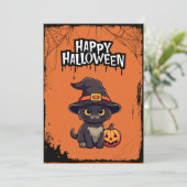 Zwarte Kat Met Pompoen Jack O' Lantern Feestdagenkaart (Staand voorkant)