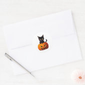 Zwarte Kat met Pompoen Schattige Kawaii Dieren Hui Ronde Sticker (Envelop)