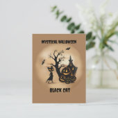 Zwarte kat met pompoenen bij Twilight Informatiekaartje (Staand voorkant)