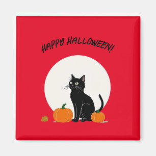 Zwarte kat met pompoenen Happy Halloween Magneet
