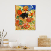 Zwarte kat met pompoenen poster (Keuken)