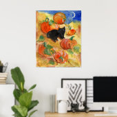 Zwarte kat met pompoenen poster (Thuiskantoor)
