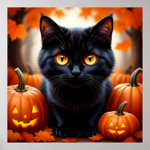 Zwarte Kat Met Pompoenen Voor Herfst Decoratie 🍁