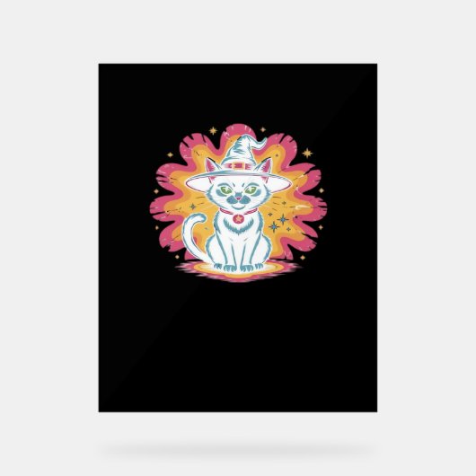 Zwarte kat met psychedelische bloem Oversized T-Sh Acryl Bord (Voorkant)