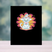 Zwarte kat met psychedelische bloem Oversized T-Sh Acryl Bord (Neutraal)