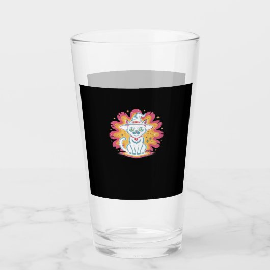 Zwarte Kat met Psychedelische Bloem Oversized T-Sh Glas (Voorkant)