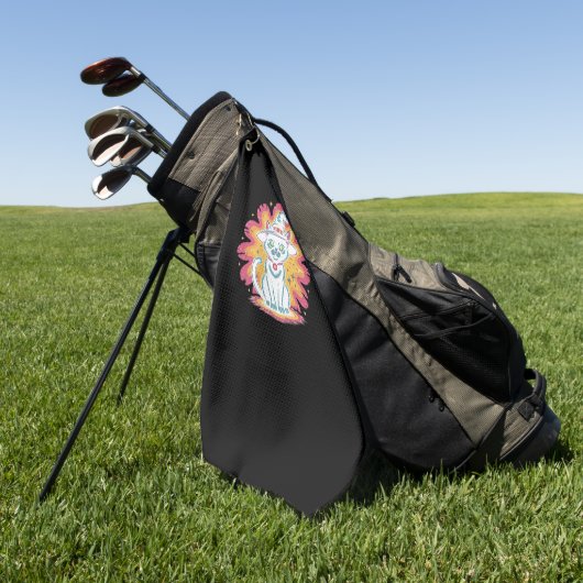 Zwarte kat met psychedelische bloem Oversized T-Sh Golfhanddoek (Groen)