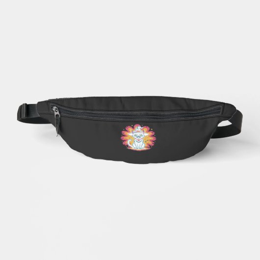 Zwarte Kat met Psychedelische Bloem Oversized T-Sh Heuptasje (Voorkant)