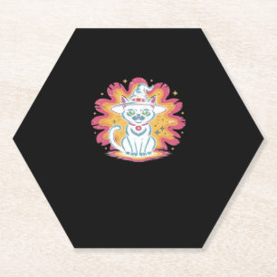 Zwarte kat met psychedelische bloem Oversized T-Sh Kartonnen Onderzetters
