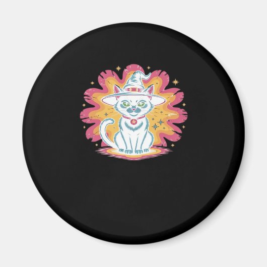 Zwarte kat met psychedelische bloem Oversized T-Sh Magneet (Voorkant)