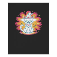 Zwarte Kat met Psychedelische Bloem Oversized T-Sh