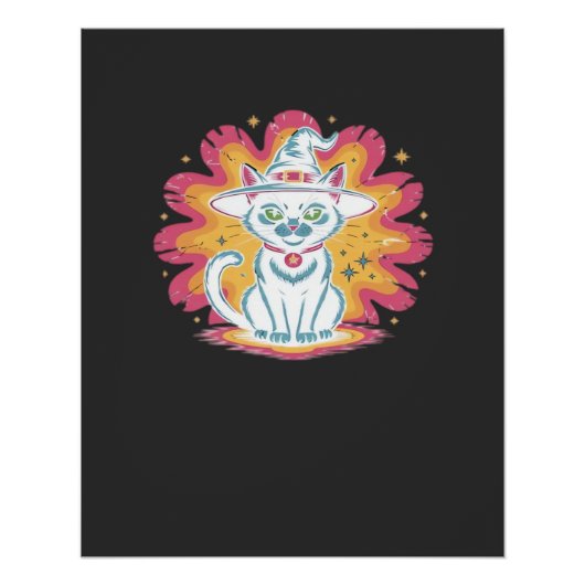 Zwarte Kat met Psychedelische Bloem Oversized T-Sh Perfect Poster (Voorkant)