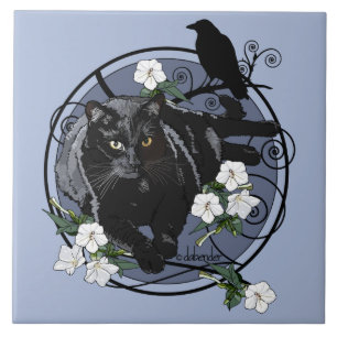 Zwarte kat met Raven Tegeltje