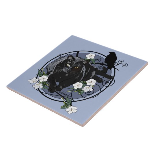 Zwarte kat met Raven Tegeltje (Zijkant)