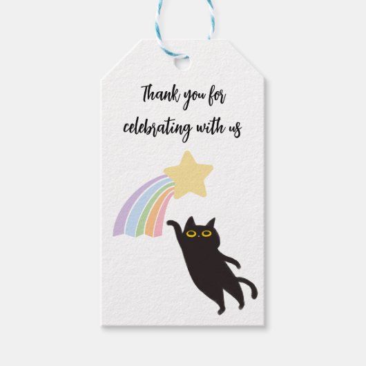 Zwarte Kat Met Regenboog Bedankt Label Cadeaulabel (Voorkant)