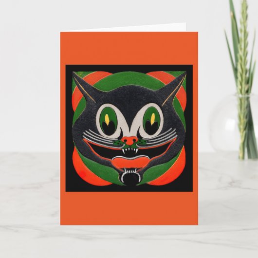 Zwarte Kat met Reusachtige Glimlach Kaart (Voorkant)