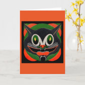 Zwarte Kat met Reusachtige Glimlach Kaart (Gele Bloem)