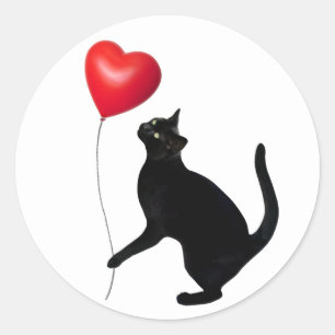 Zwarte kat met rode ballon Stickers