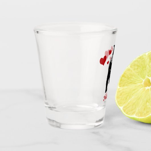 Zwarte Kat met rode harten Persoonlijke naam Shot Glas (Links)