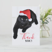 Zwarte kat met rode kersthat bedankkaart (Staand voorkant)