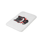 Zwarte kat met rode kleur badmat (Gekanteld)