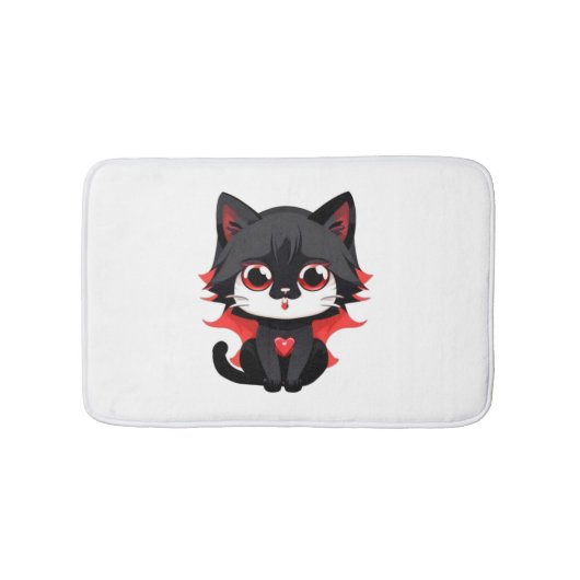 Zwarte kat met rode kleur badmat (Voorkant)