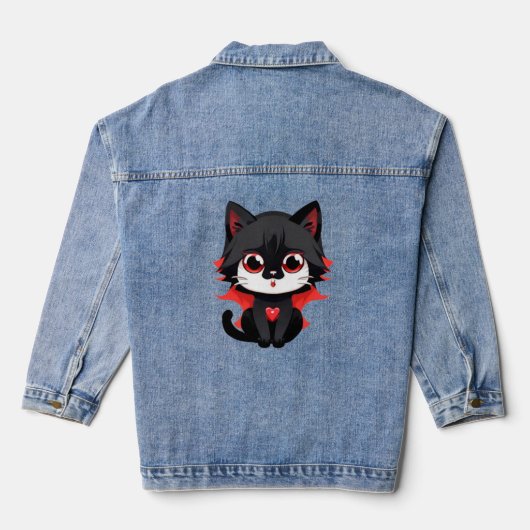 Zwarte kat met rode kleur denim jacket (Achterkant)