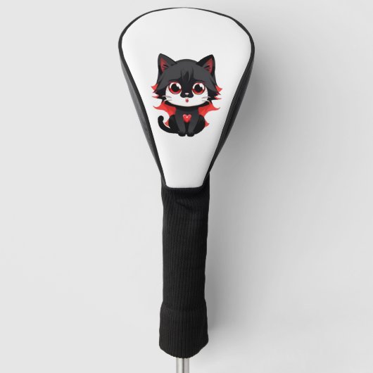 Zwarte kat met rode kleur golfheadcover (Voorkant)