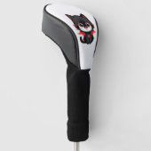 Zwarte kat met rode kleur golfheadcover (Schuin)