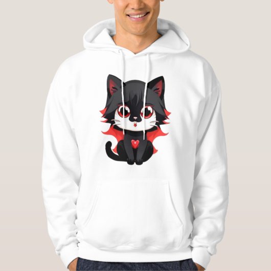 Zwarte kat met rode kleur hoodie (Voorkant)