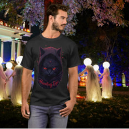 Zwarte Kat met Rode Ogen in Zwarte Hoodie T-shirt