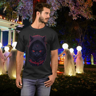 Zwarte Kat met Rode Ogen in Zwarte Hoodie T-shirt