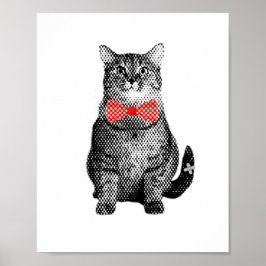 Zwarte kat met rode pokstip Stropdas Kute Vintage Poster