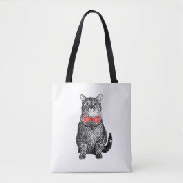 Zwarte kat met rode pokstip Stropdas Kute Vintage Tote Bag