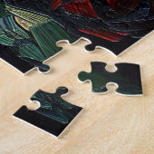 Zwarte Kat Met Rode Rozen Gotische Puzzel (Zijkant)