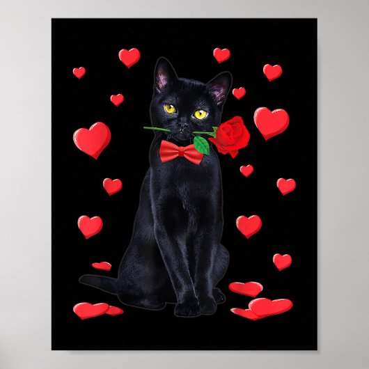 Zwarte kat met Roos Valentijnse Shirt Valentijn ka Poster (Voorkant)