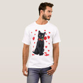 Zwarte kat met Roos Valentijnse Valentijn Kat Love T-shirt (Voorkant volledig)