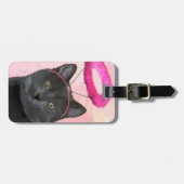 Zwarte kat met roze engel halo bagagelabel (Voorkant horizontaal)
