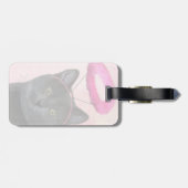Zwarte kat met roze engel halo bagagelabel (Achterkant horizontaal)