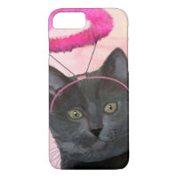 Zwarte kat met roze engel halo