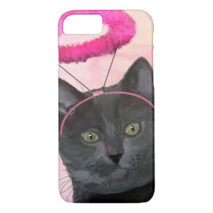 Zwarte kat met roze engel halo Case-Mate iPhone case