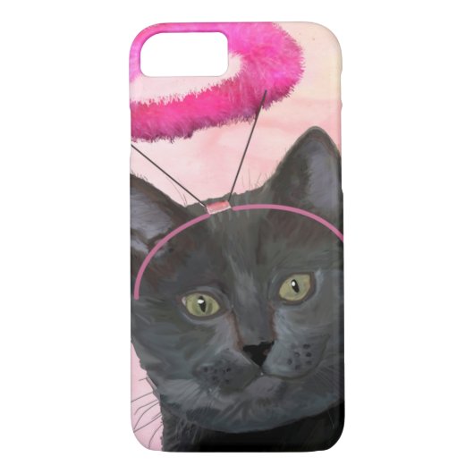 Zwarte kat met roze engel halo Case-Mate iPhone case (Achterkant)