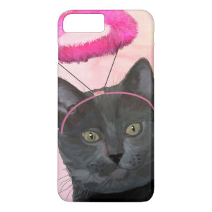 Zwarte kat met roze engel halo Case-Mate iPhone case