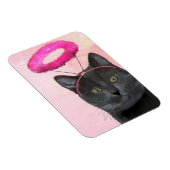 Zwarte kat met roze engel halo magneet (Rechterzijde)