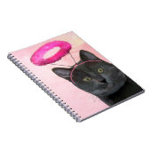Zwarte kat met roze engel halo notitieboek (Rechterzijde)