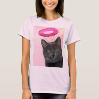 Zwarte kat met roze engel halo