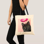 Zwarte kat met roze engel halo tote bag (Voorkant (product))