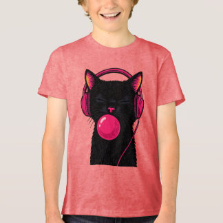 Zwarte Kat met Roze Telefoonhoofd – Grappig Minima Tri-Blend Shirt