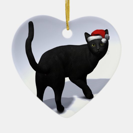 Zwarte kat met Santa Pet Keramisch Ornament (Voorkant)
